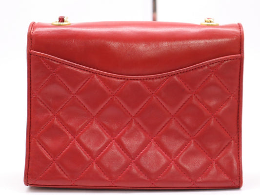 CHANEL Lambskin Matelasse 20 Chain Shoulder Bag, Red, Full Flap, S-Chain, Guarantee Card, Card, Sticker, 1302945 Shoulder Bag