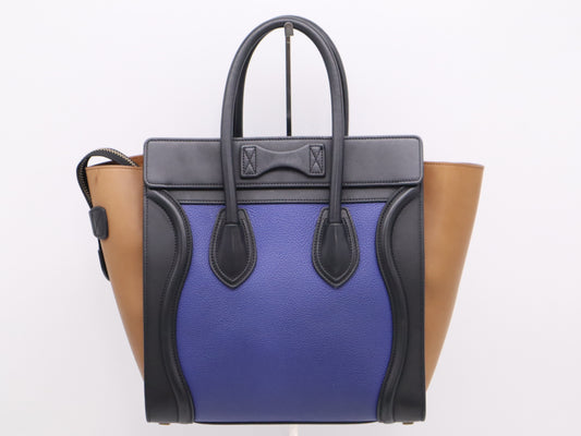 CELINE Leather Luggage Micro Tote Bag in Navy, Black, and Brown