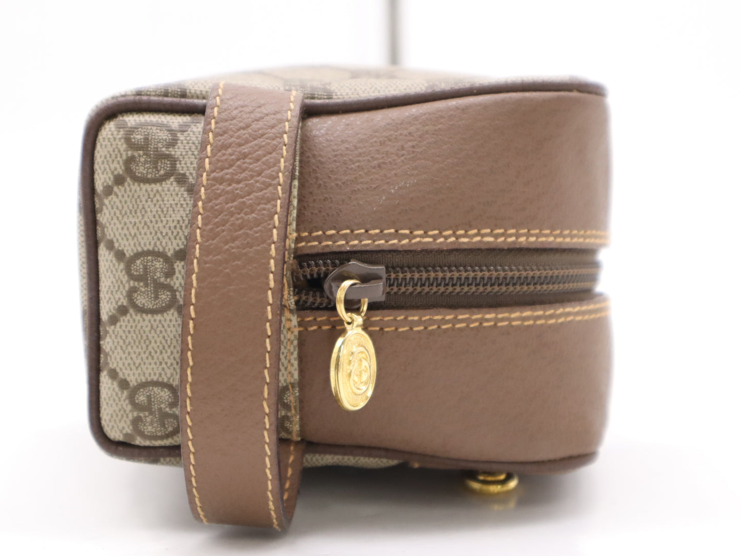 GUCCI 014・58・6087 PVC×Leather Old Gucci Vintage GG Supreme Second Bag Brown Beige GD Hardware Second Bag