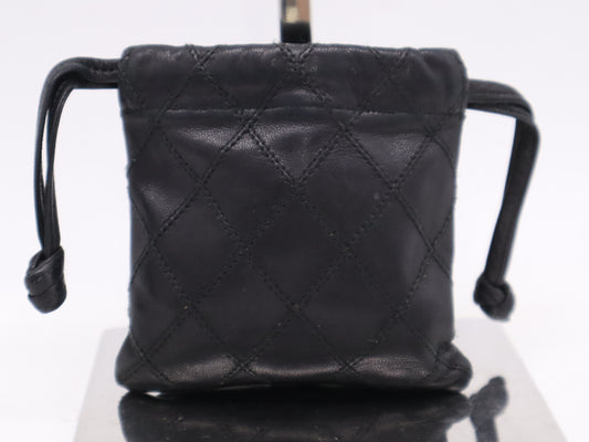 CHANEL Lambskin Bicolor Drawstring Black Pouch