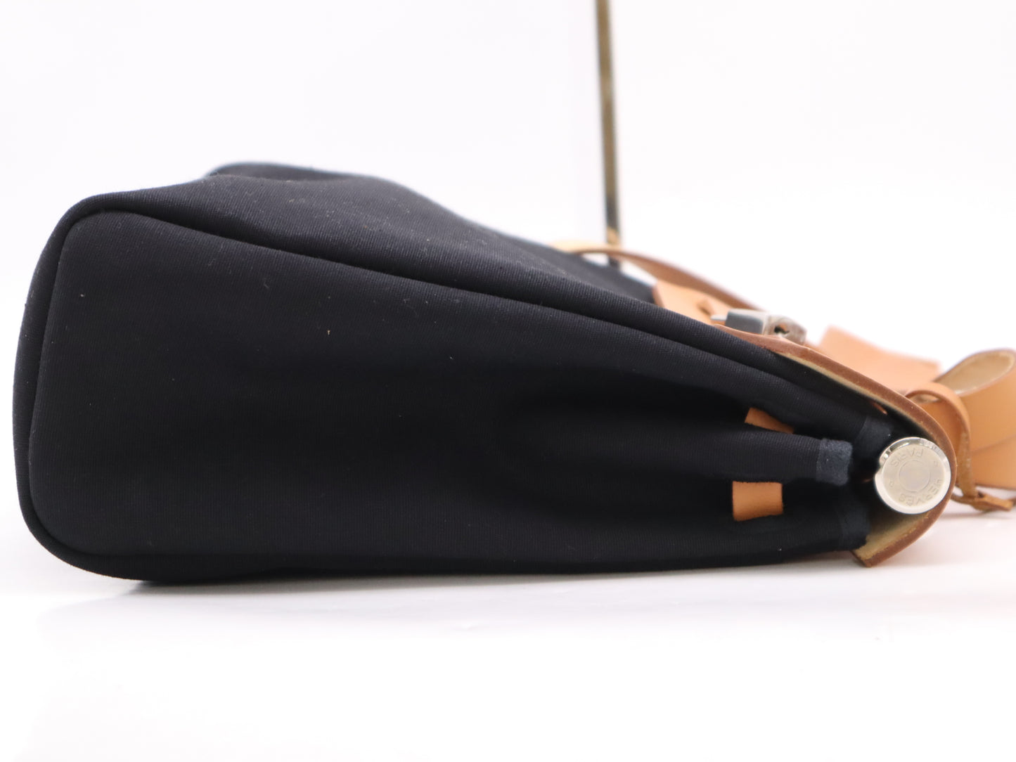 HERMES Toile Officier x Leather Air Bag PM in Natural, Beige, and Black. Includes spare bag, padlock, two keys, a clochette, and a box. Also includes an F stamp and a 2002 shoulder bag.