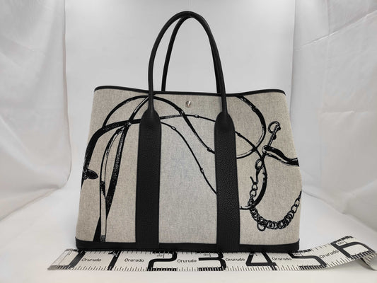 HERMES Garden Party Voyage 49 Tote Bag, K Stamp, Leather, Canvas, Gray, Black, Box and Dust Bag Included, Retail Price: ¥944,900