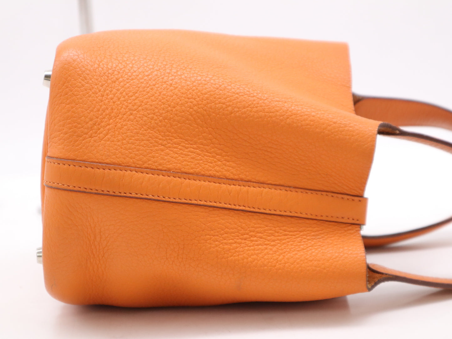 HERMES Leather Picotin PM Handbag, Orange, Silver Hardware, F Stamp, 2002