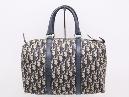 Dior Canvas and Leather Trotter Mini Boston Bag in Beige and Navy