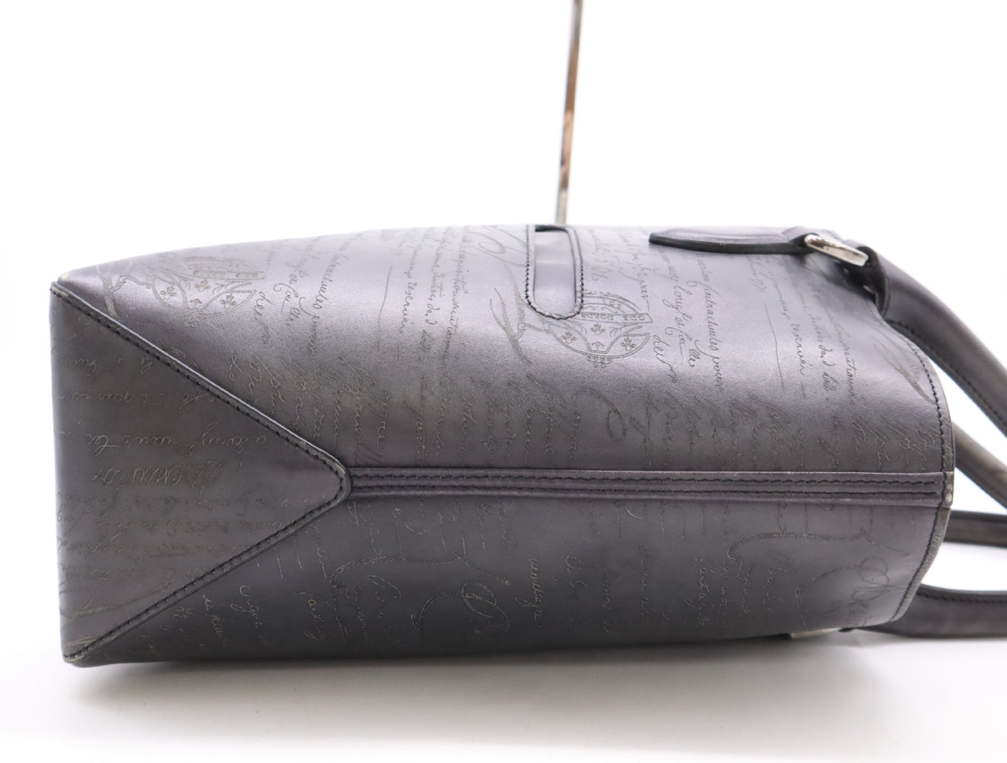 Berluti Leather Scritto Calligraphy Toujour Mini Black Tote Bag with Sterling Silver Hardware and Dust Bag