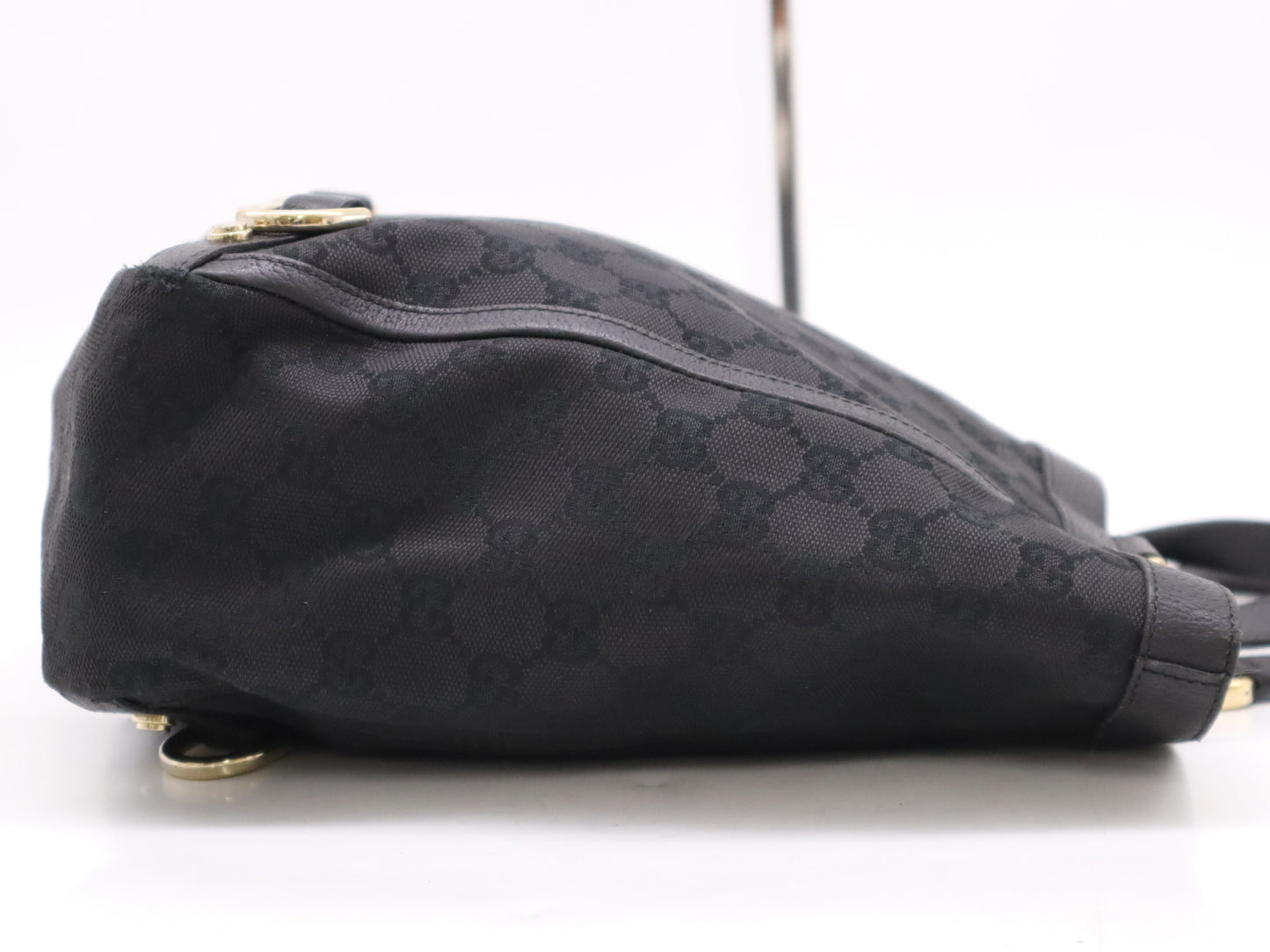 GUCCI 130739 Canvas x Leather GG Canvas Abbey Tote Bag Black Tote Bag