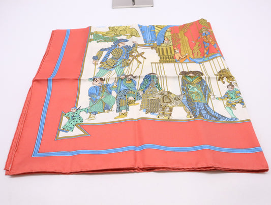 HERMES Silk Carré 90 "LE TEMPS des MARIONNETTES" Marionette Time Pattern Red White Boxed Other Accessories