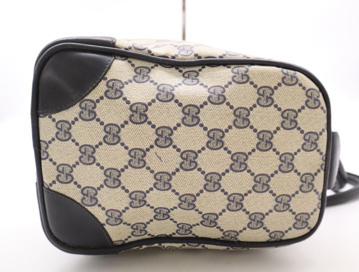 GUCCI PVC x Leather Old Gucci Mini Boston Bag, Sherry Line, Beige/Navy