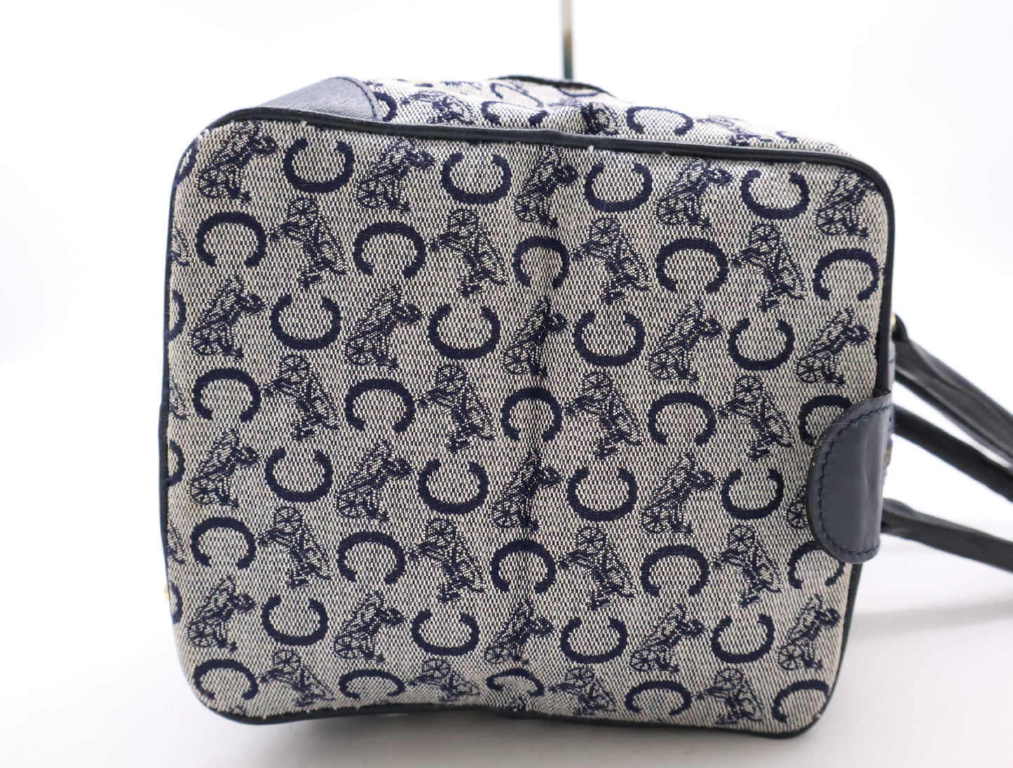 CELINE Canvas and Leather Mini Boston Bag with Horse Carriage Pattern, C Macadam, and GD Hardware, Navy