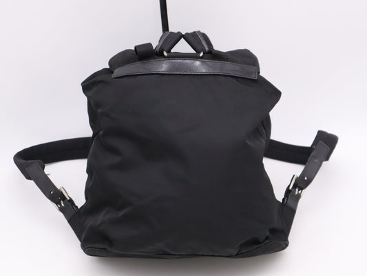 PRADA Nylon and Leather Triangle Logo Backpack in Black with Silver Hardware
