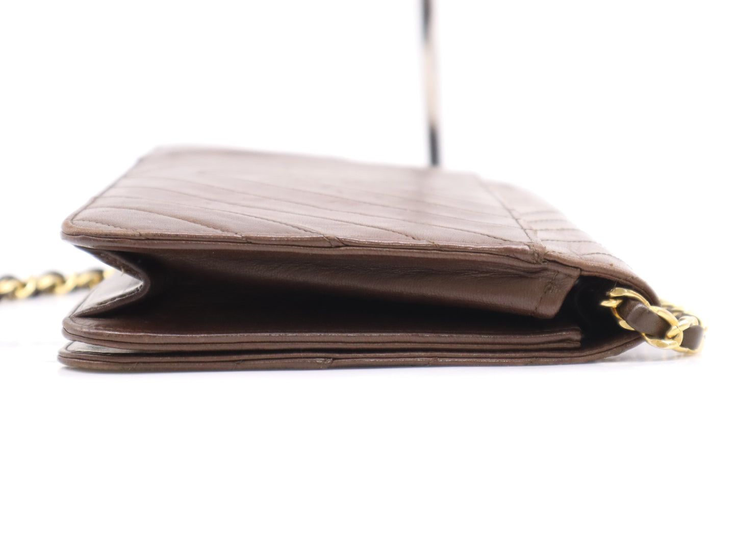 CHANEL Leather V-Stitch Full Flap Chain Shoulder Bag Brown with GD Hardware