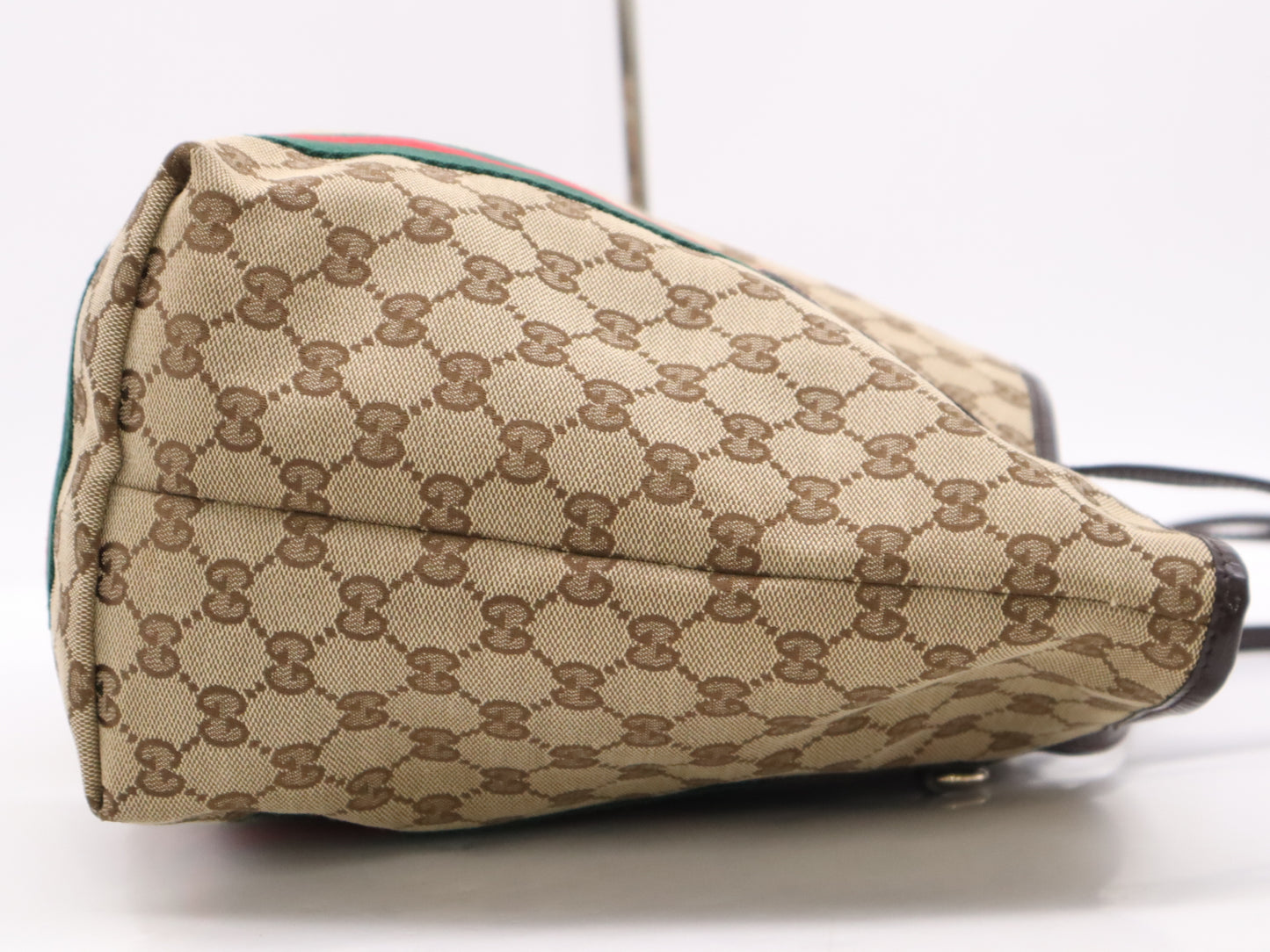 GUCCI 211970 Canvas x Leather GG Canvas Sherry Line Tote Bag Beige Brown with Charm