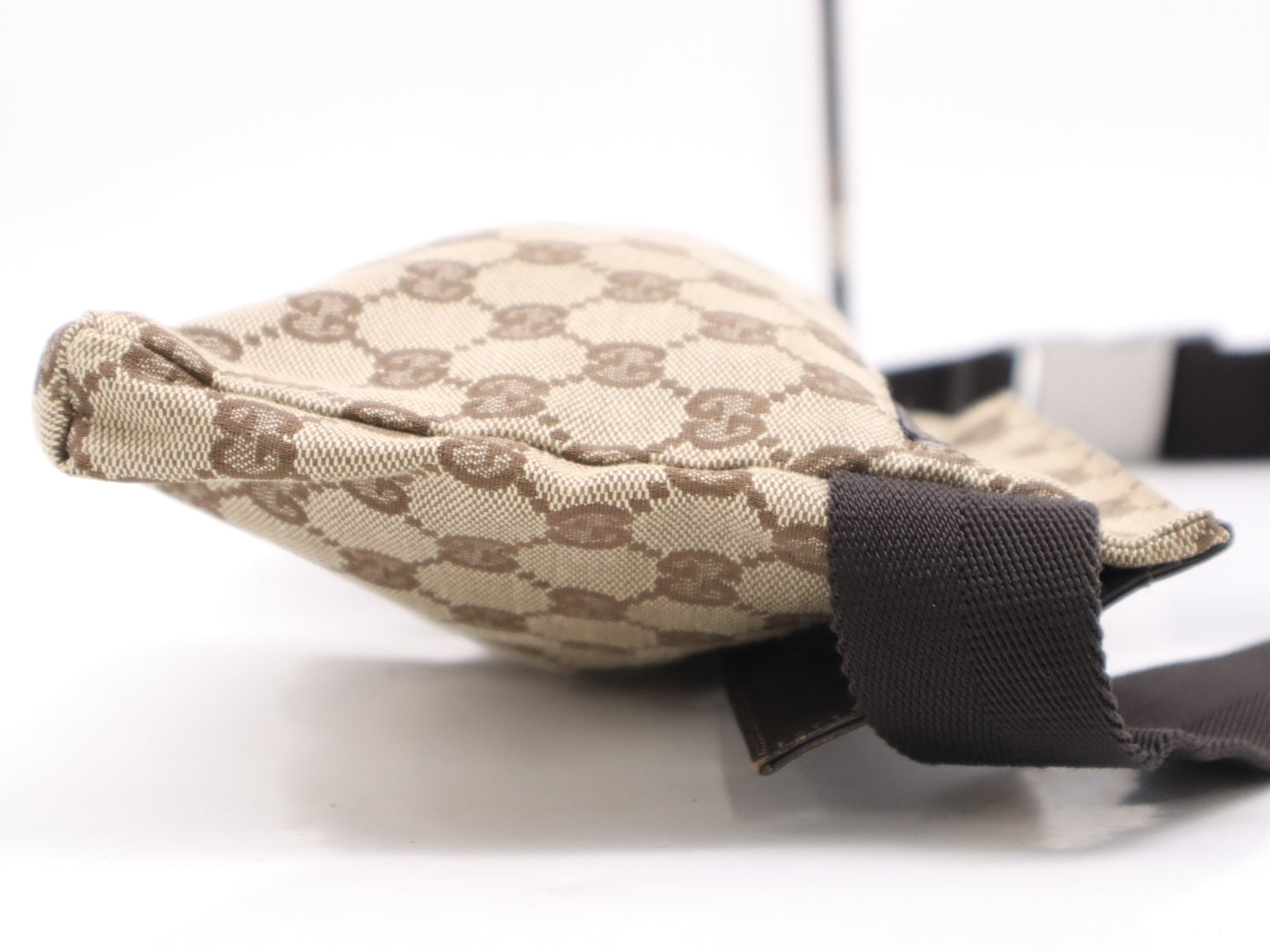 GUCCI 28566 Canvas/Leather GG Canvas Beige/Brown Body Bag with Silver Hardware, Waist Bag