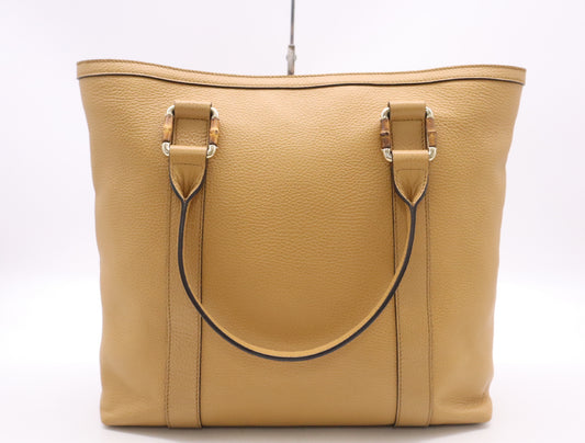 GUCCI 339547 Light Brown Leather Bamboo Tote Bag with GD Hardware