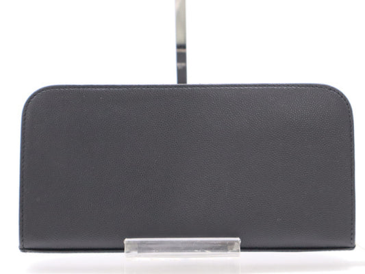 SAINT LAURENT Leather Long Wallet with Round Zipper, Black