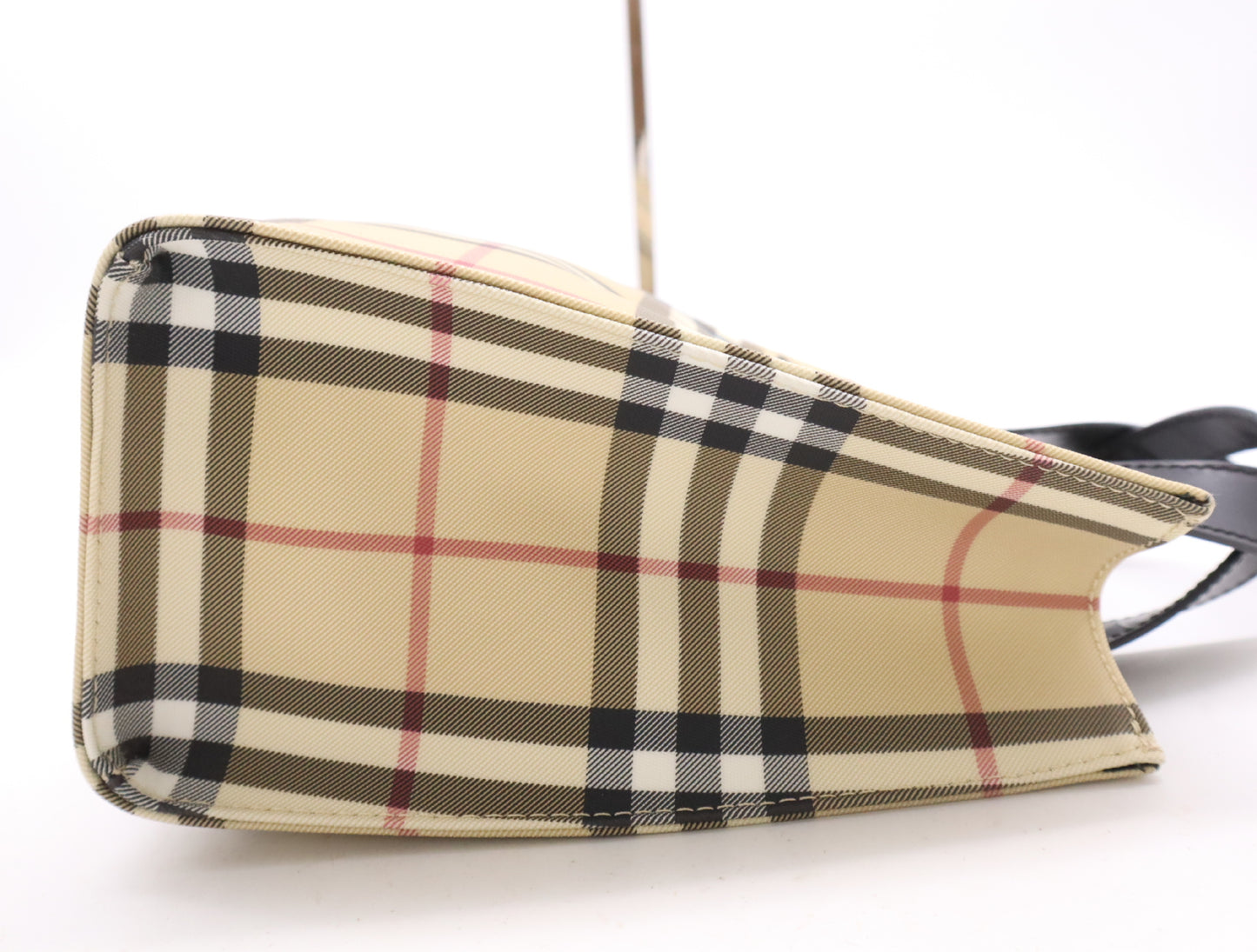 BURBERRY Leather x PVC Nova Check Handbag Beige Black Handbag