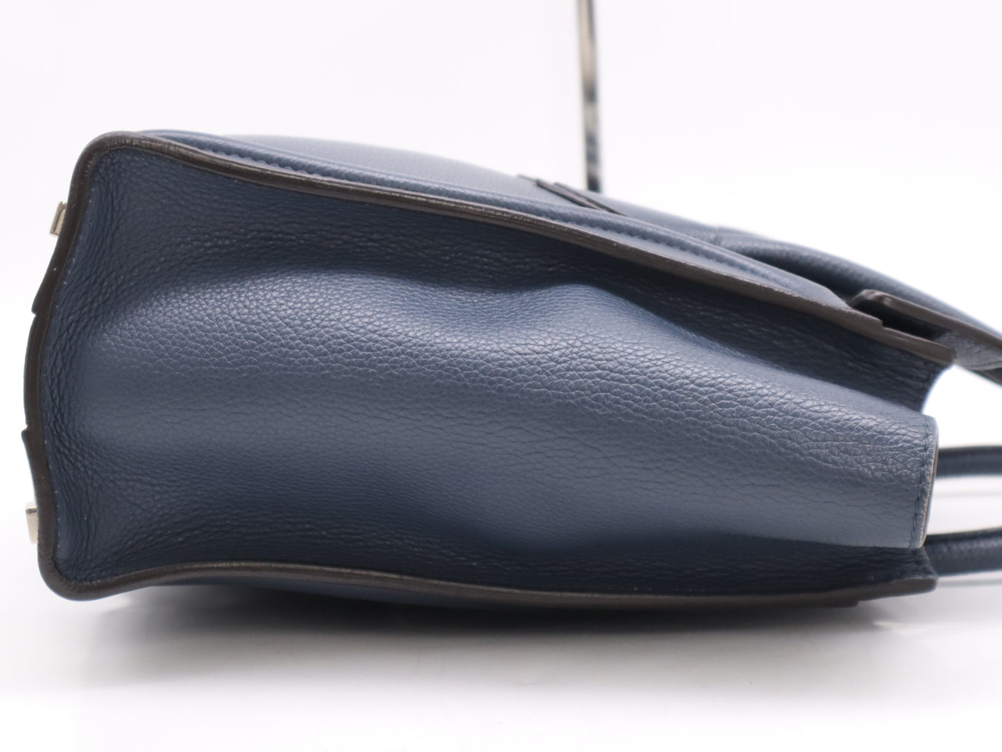 CELINE S-SA-0182 Leather Luggage Micro Shopper Handbag Blue Handbag