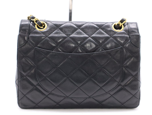 CHANEL Lambskin Matelasse 22 Paris Limited Edition Double Flap Double Chain Gold Hardware Black Shoulder Bag