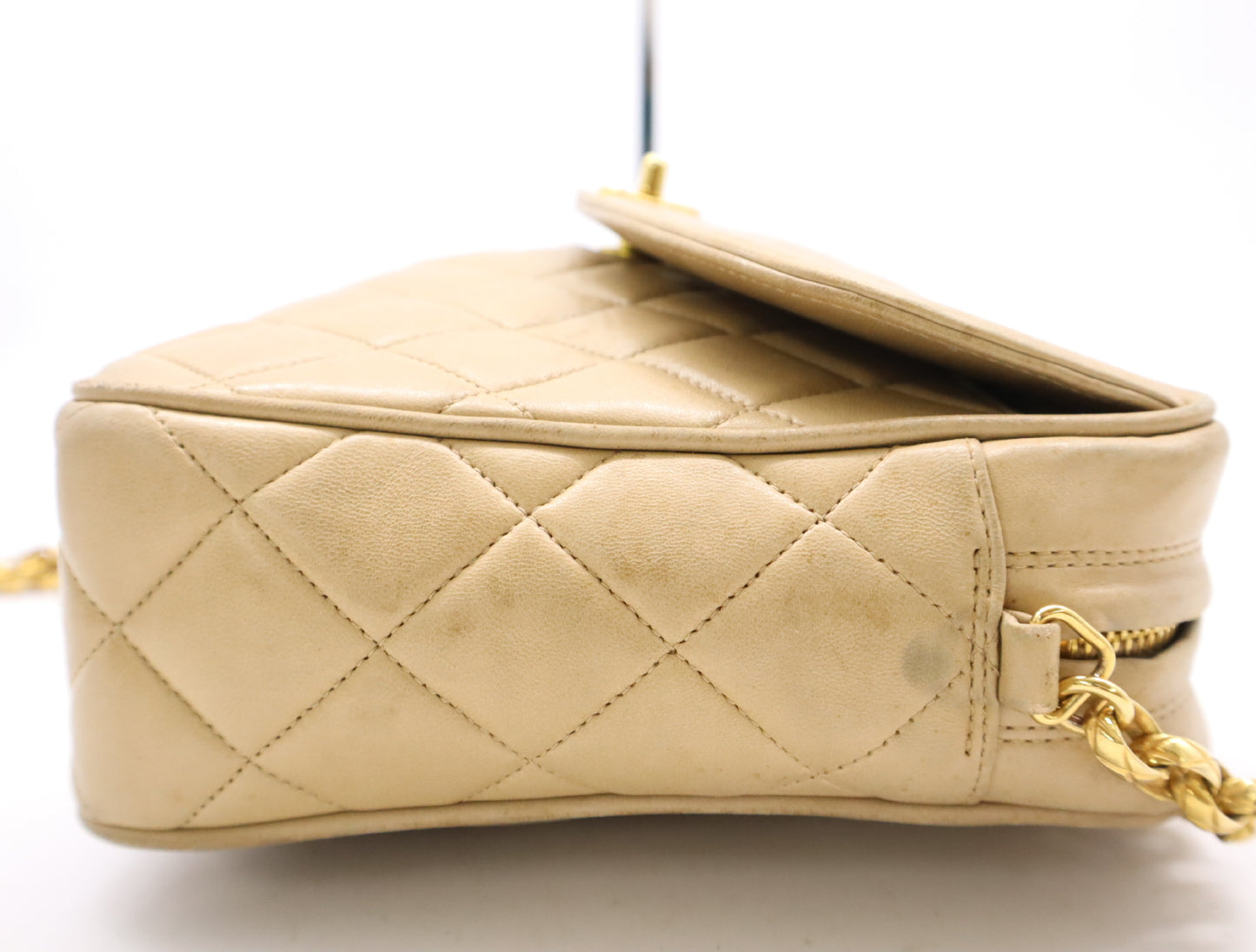 CHANEL Diana 24 Lambskin Matelasse Shoulder Bag with S-Flap, S-Chain, and GD Hardware, Beige