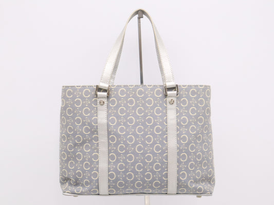 CELINE CE00/13 Canvas C Macadam Tote Bag Blue White Silver Handbag