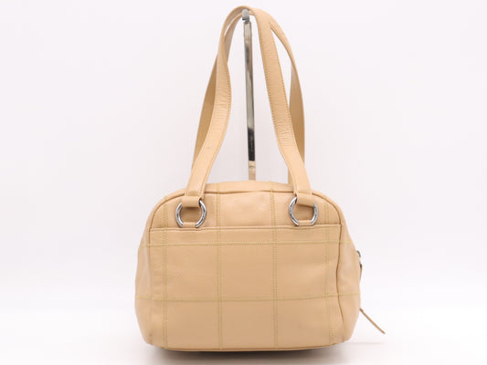 CHANEL Caviar Skin Chocolate Bar Tote Bag, Beige, Silver Hardware, Sticker, Card Included, 10103712, Handbag