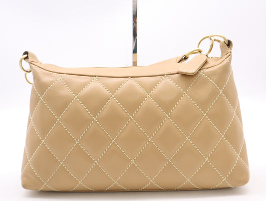 CHANEL Leather Wild Stitch One-Shoulder Bag, Beige, GD Hardware, Seal, 8019577 Shoulder Bag