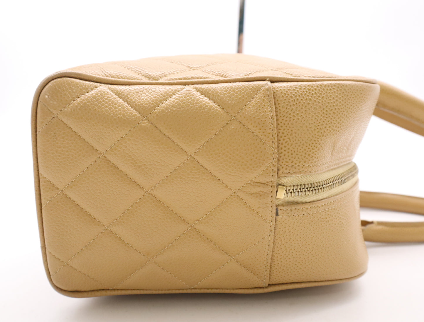 CHANEL Caviar Skin Matelasse Coco Mark Bowling Bag Handbag Beige GD Hardware Card Holder Sticker 8163900 Handbag