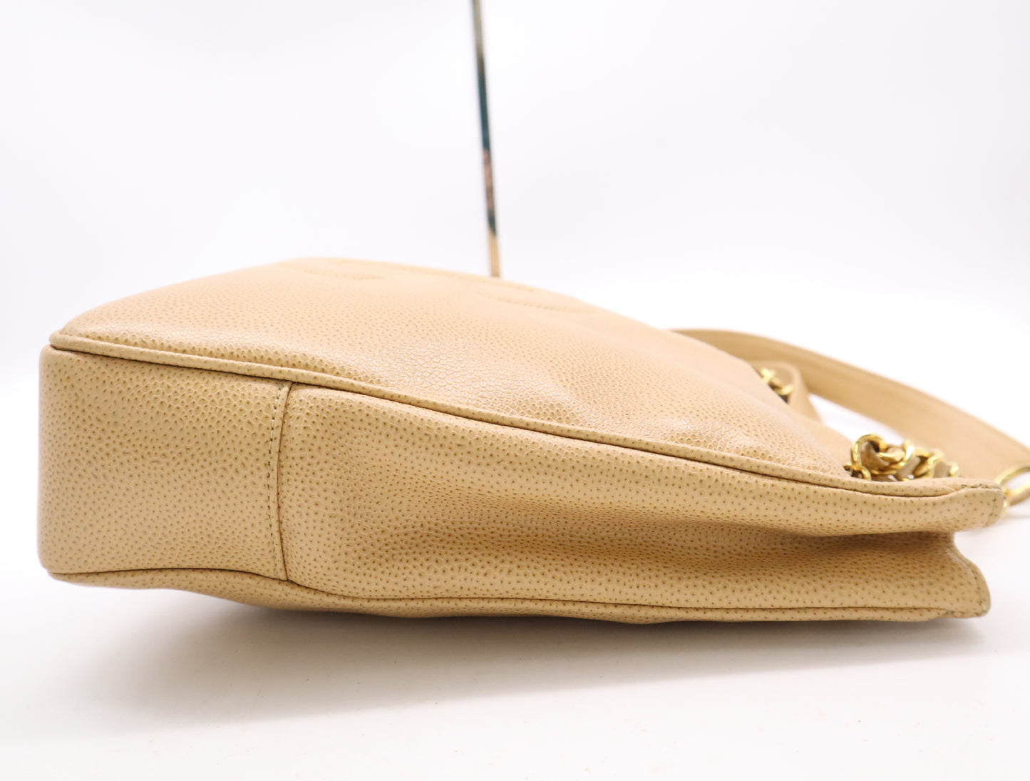 CHANEL Leather Coco Mark Chain Tote Bag Beige GD Hardware Tote Bag