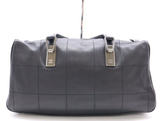 CHANEL Leather Chocolate Bar Mini Boston Bag, Black, with Sterling Silver Hardware and Dust Bag