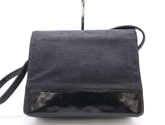 CHANEL Leather Cotton Jersey Patent Leather Coco Mark Shoulder Bag