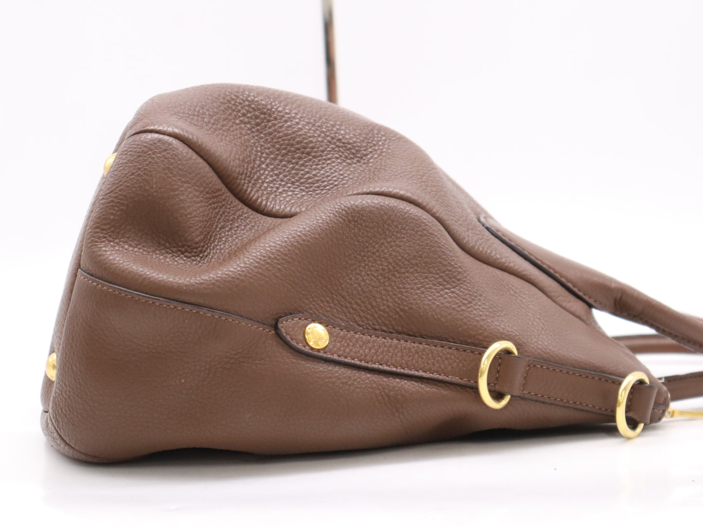 PRADA Leather Logo 2-Way Brown Handbag with GD Hardware and Shoulder Strap