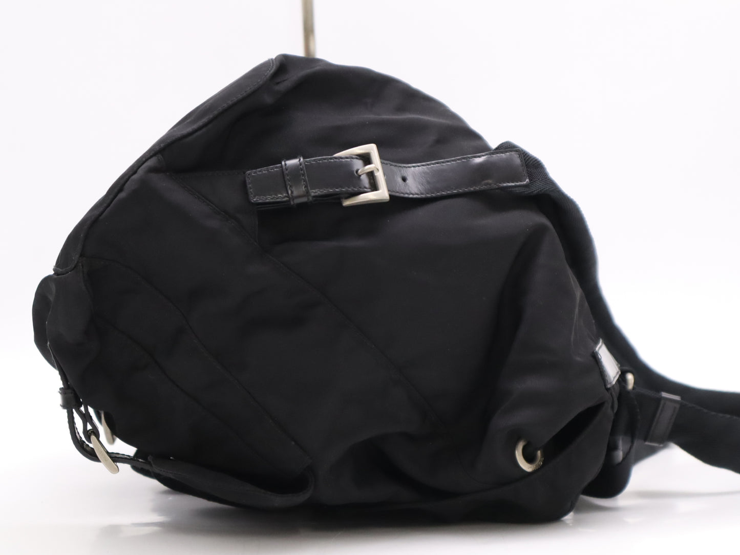 PRADA Nylon Triangle Logo Backpack in Black with Silver Hardware