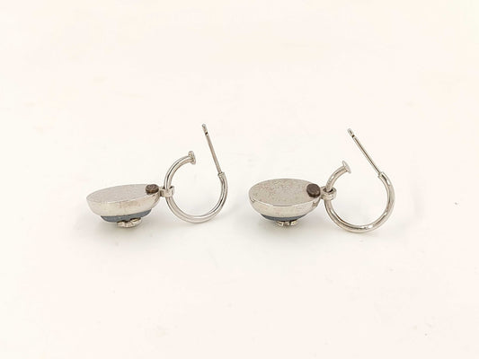CHANEL Coco Mark Pearl Swing Silver Earrings