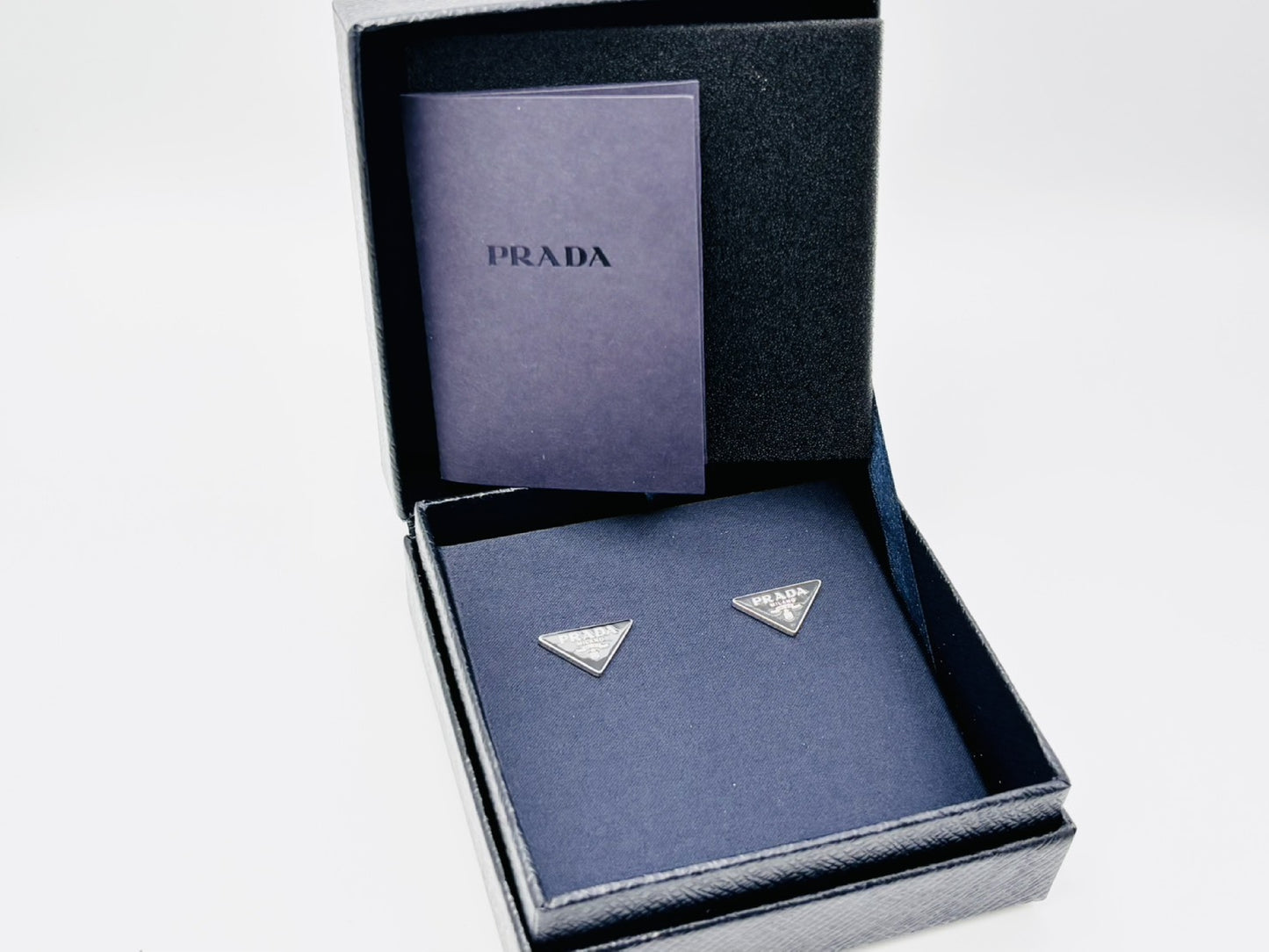 PRADA Prada Triangle Logo Enamel Triangle Plate Earrings, Ag925 Black x Silver