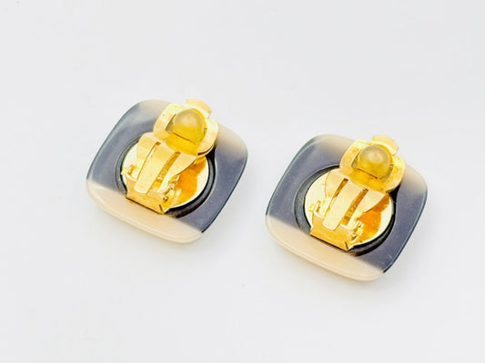 CHANEL Logo Square Earrings 01A Resin Black x Beige Earrings