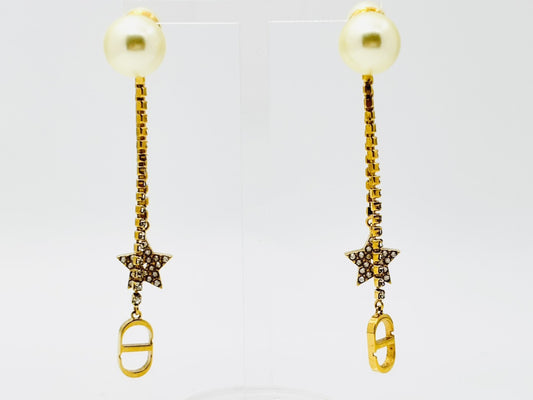 Dior Tribales Pearl Tribal CD Logo Rhinestone Star Earrings