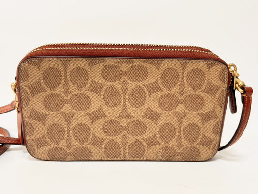 COACH Kira Crossbody Colorblock Signature B2323-CH797 Coated Canvas and Calf Leather Clutch Pouch Brown and Beige Shoulder Bag