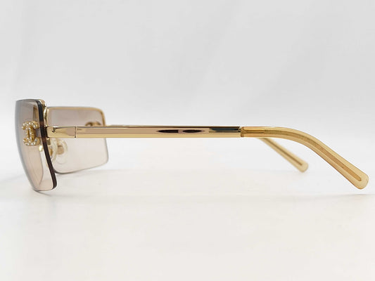 CHANEL Coco Mark Rimless Sunglasses with Rhinestones, Brown