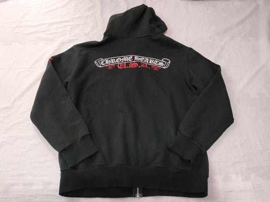 CHROME HEARTS New Scroll Label Hoodie Zip M Black Tops