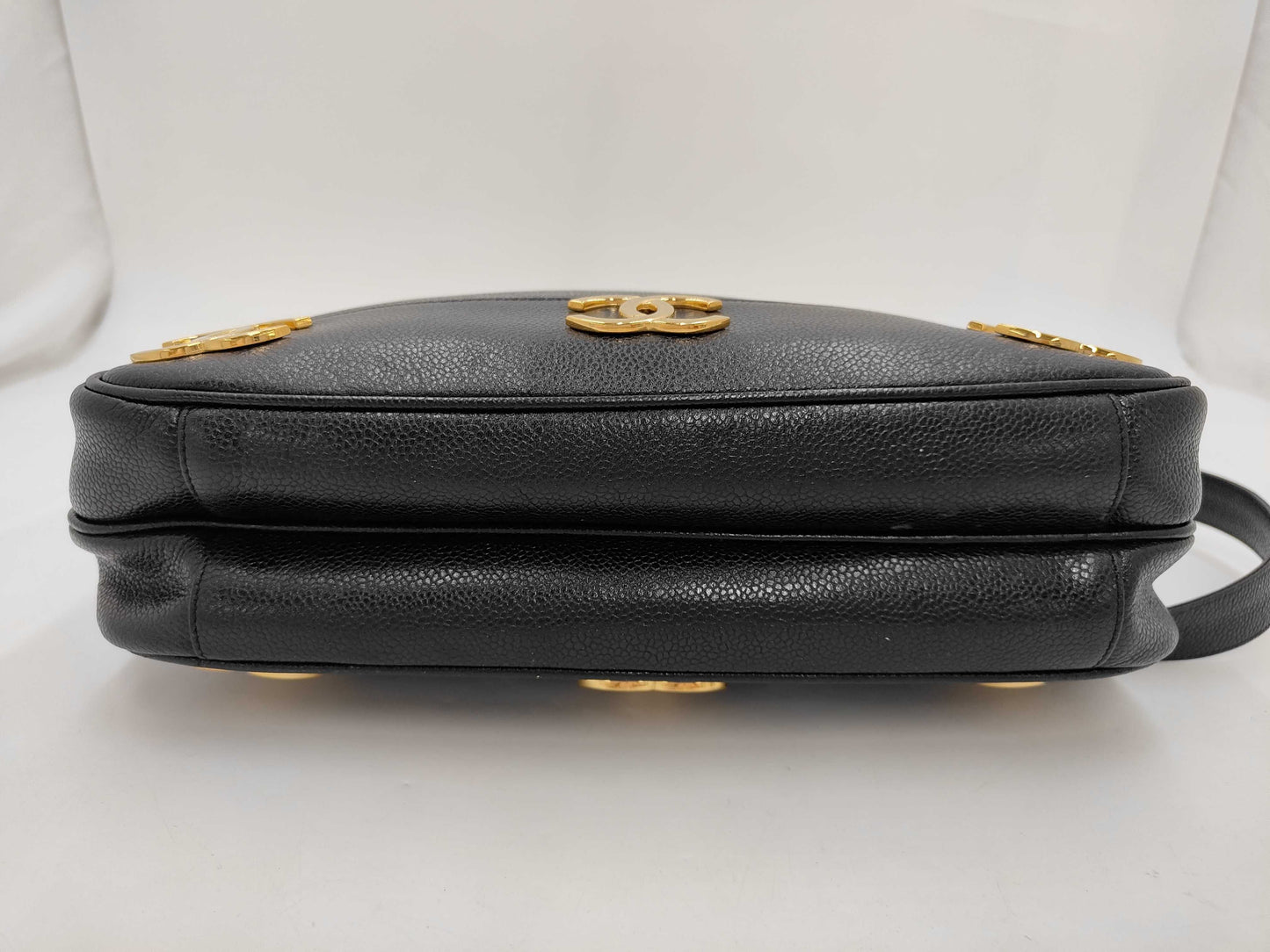 CHANEL Triple Coco Mark Black Caviar Skin Tote Bag with Seal