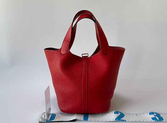 HERMES Picotin Lock PM Handbag, Taurillon, Red, Silver Hardware, A Stamp