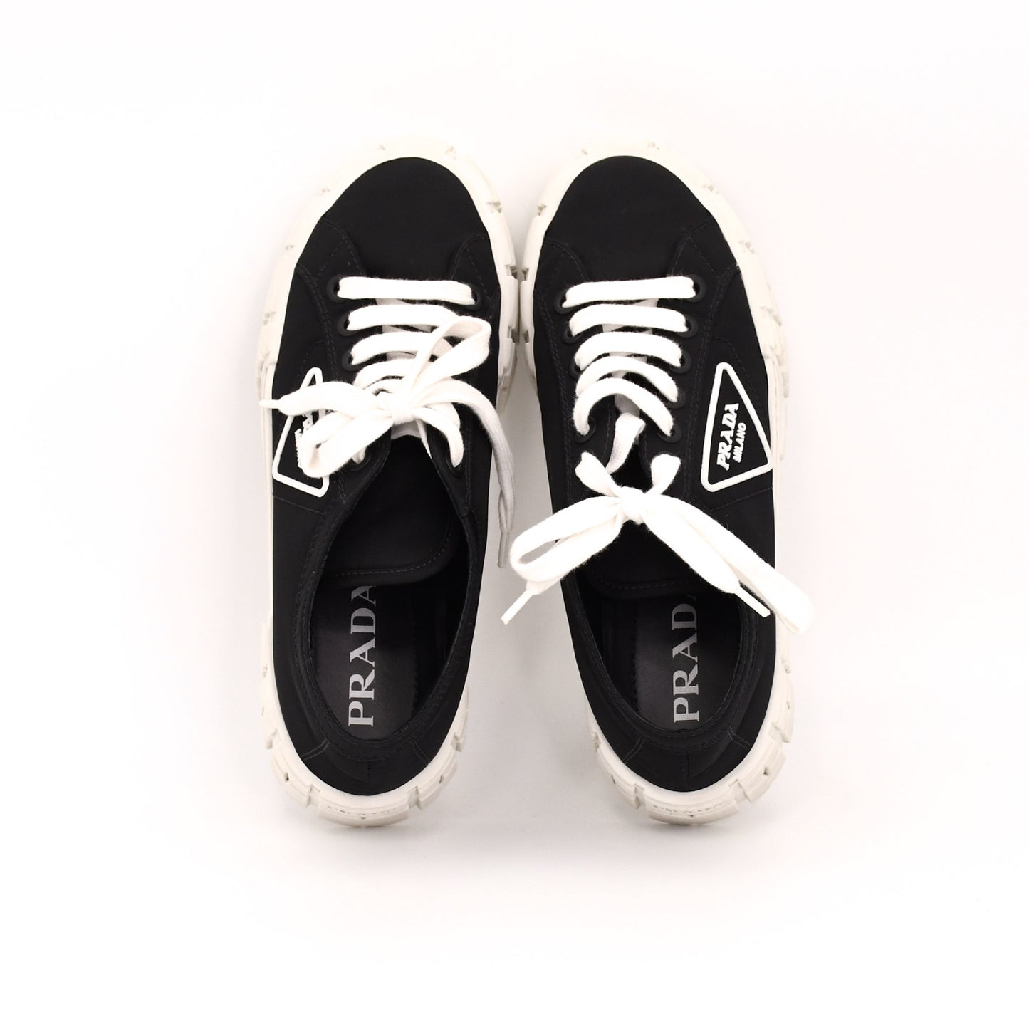 PRADA Prada Re-Nylon Gabardine Fabric Sneakers, Size 38, Women's, Black, Double Wheel Triangle Logo Sneakers