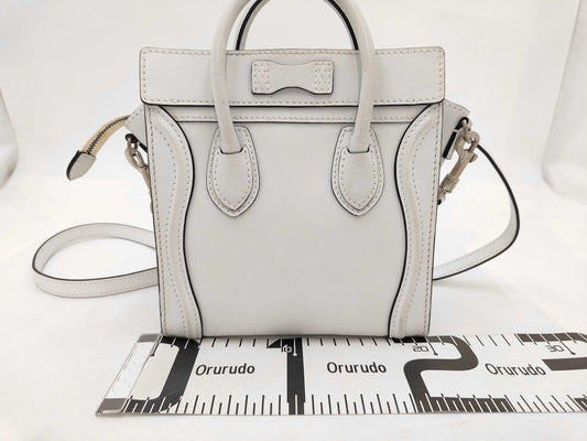 CELINE Luggage Nano 2-Way Shoulder Bag Leather W-ZP-0182 White Handbag