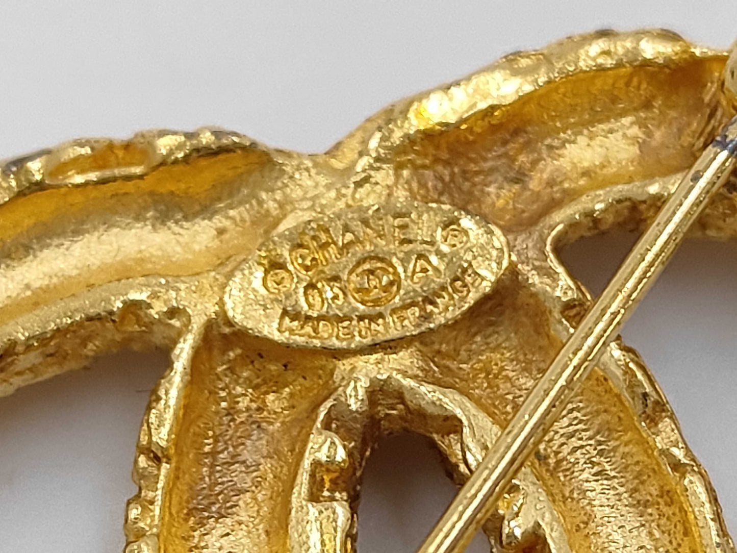 CHANEL Vintage Coco Mark Lava Tassel Fringe 93A Metal Brooch with Tag