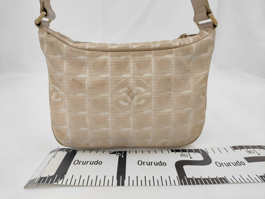 CHANEL New Travel Line Nylon Jacquard Leather Hobo Bag, No. 8, Beige, Shoulder Bag