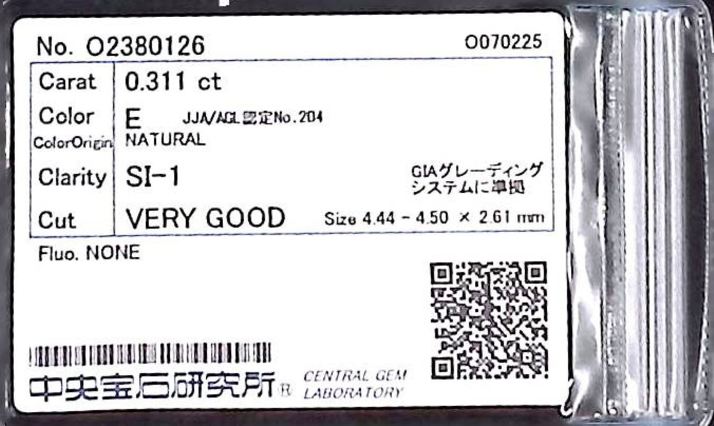 0.311ct E SI-1 VERY GOOD/VG/GD NONE NATURAL 4.44-4.50X2.61mm Loose Diamond