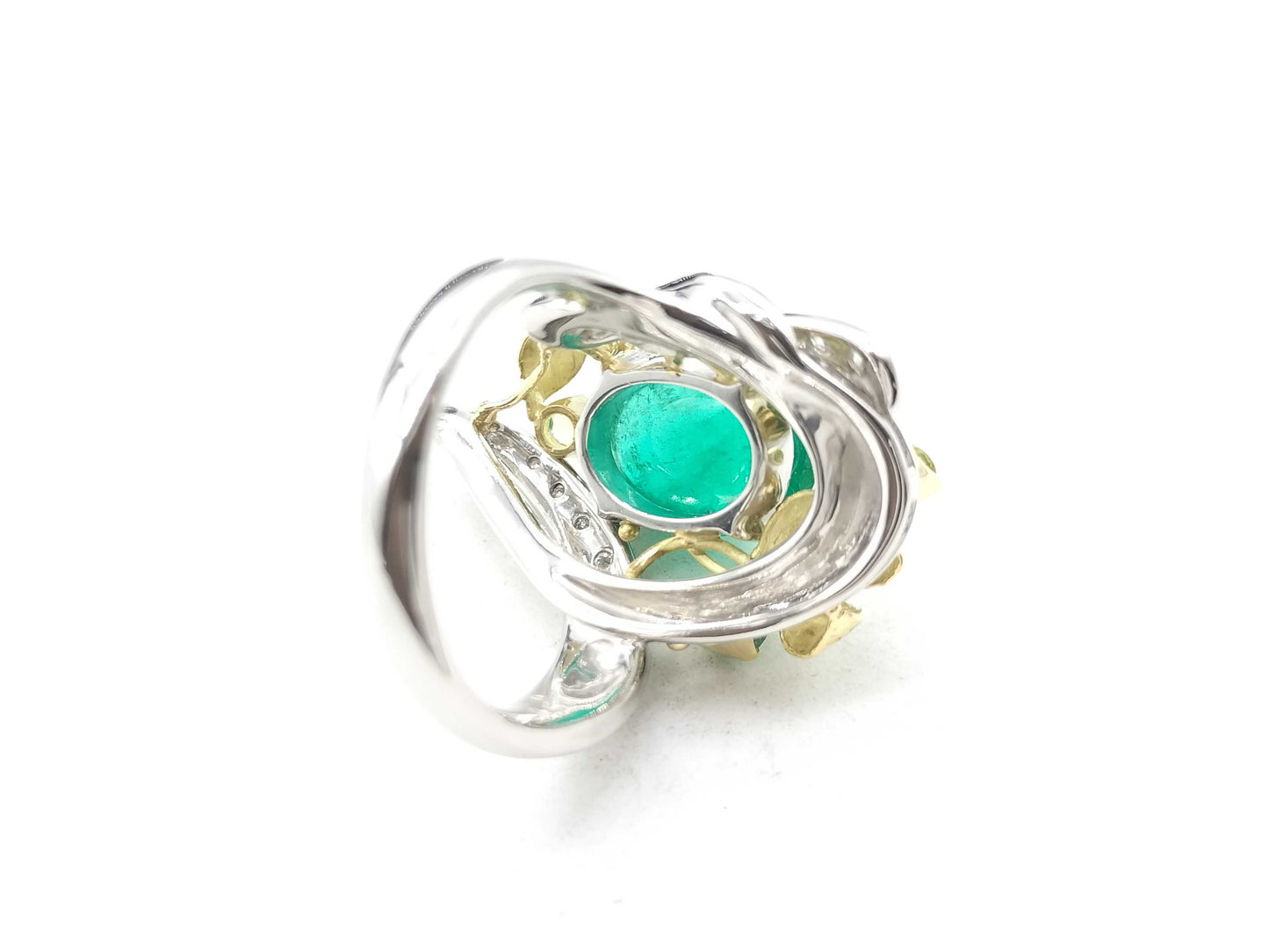 Cabochon E3.78ct, Colored Stone Multi D0.18ct, PT900/K18, 12.8g Ring