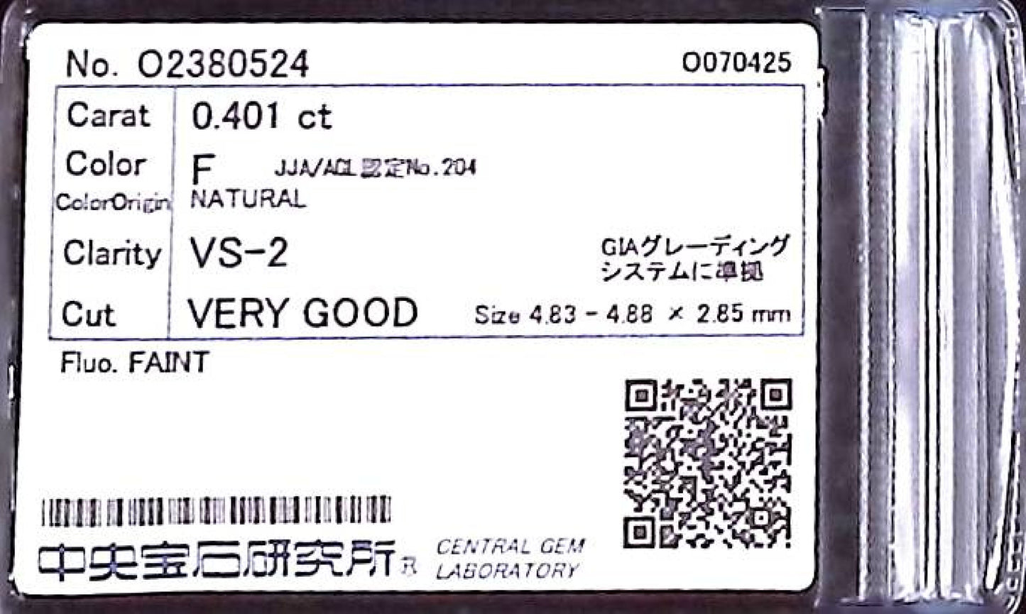 0.401ct F VS-2 VERY GOOD/GD/GD FAINT NATURAL 4.83-4.88X2.85mm Loose Diamond