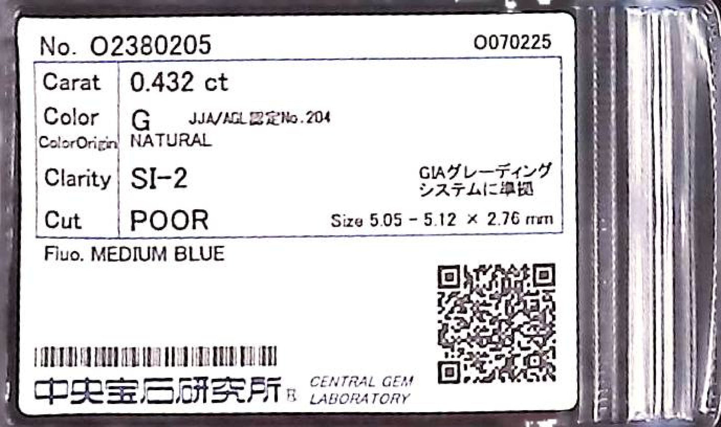 0.432ct G SI-2 POOR/GD/FR MEDIUM BLUE NATURAL 5.05-5.12X2.76mm Loose Diamond