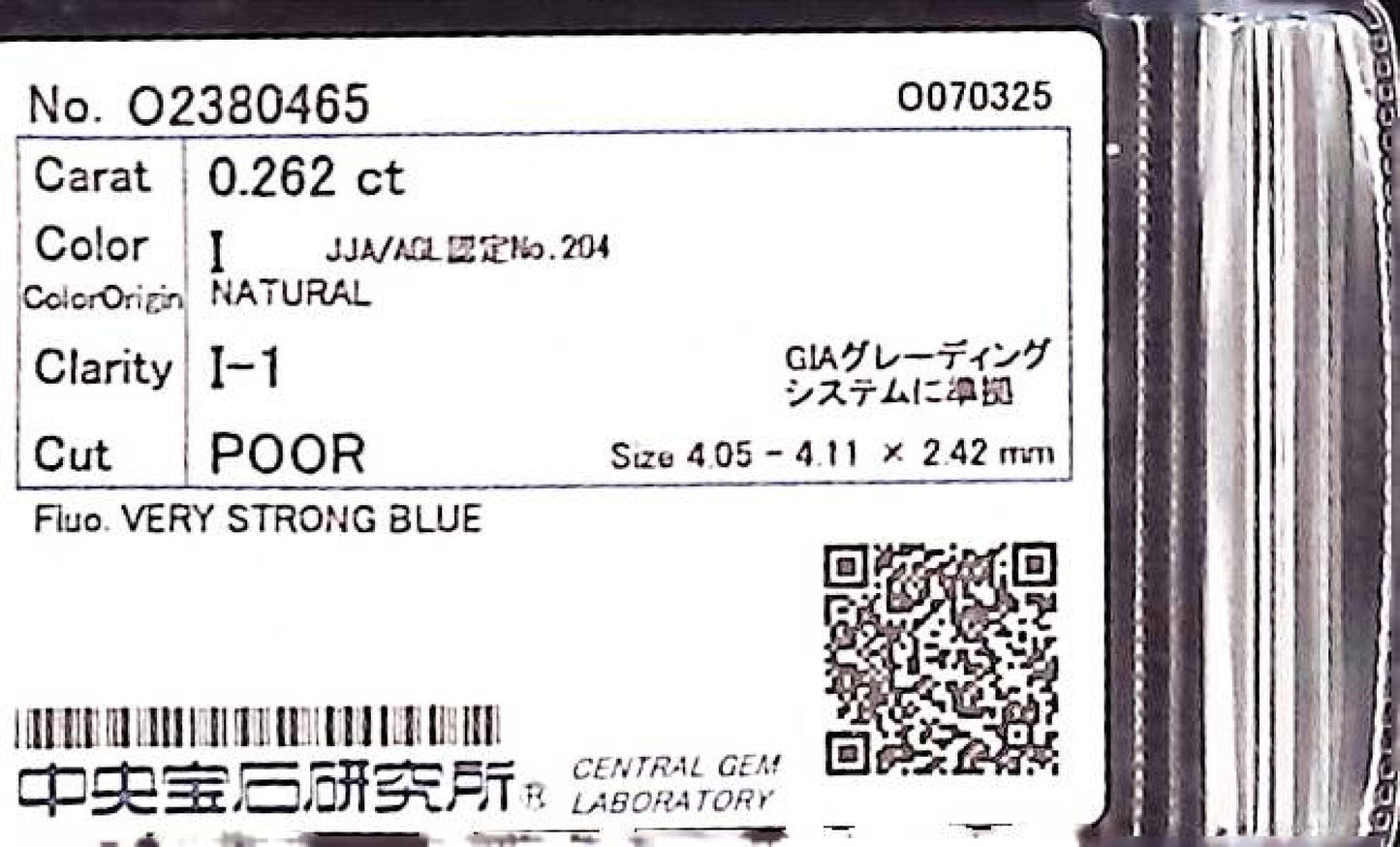 0.262ct I I-1 POOR/FR/PR VERY STRONG BLUE NATURAL 4.05-4.11X2.42mm Loose Diamond